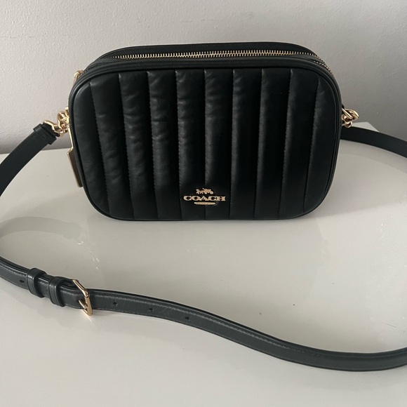 COACH Puffy Linear Jess Crossbody Clutch Bag Quilted Leather Black